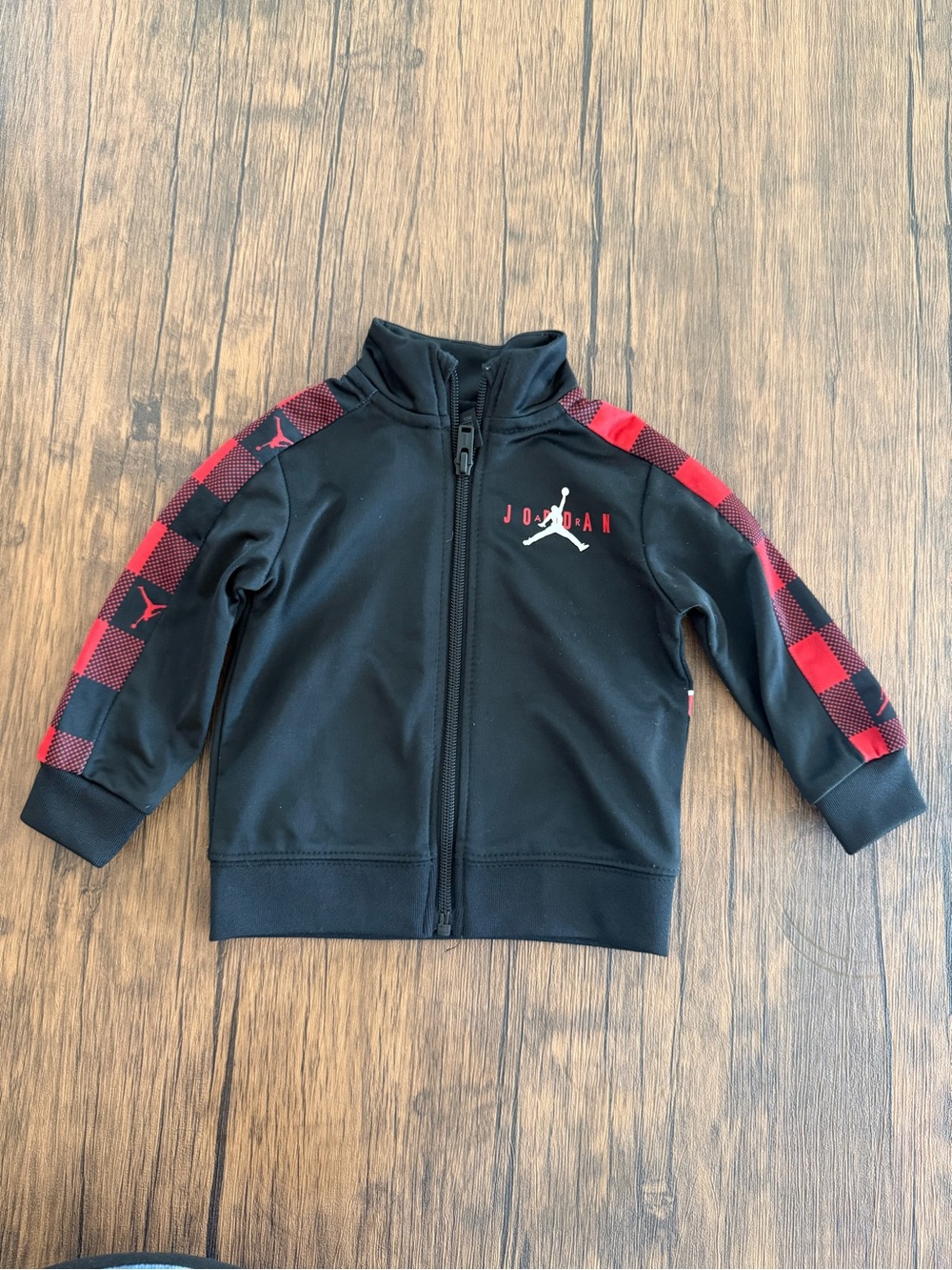 Jordan Black Jacket with Red Buffalo-Check Sleeves